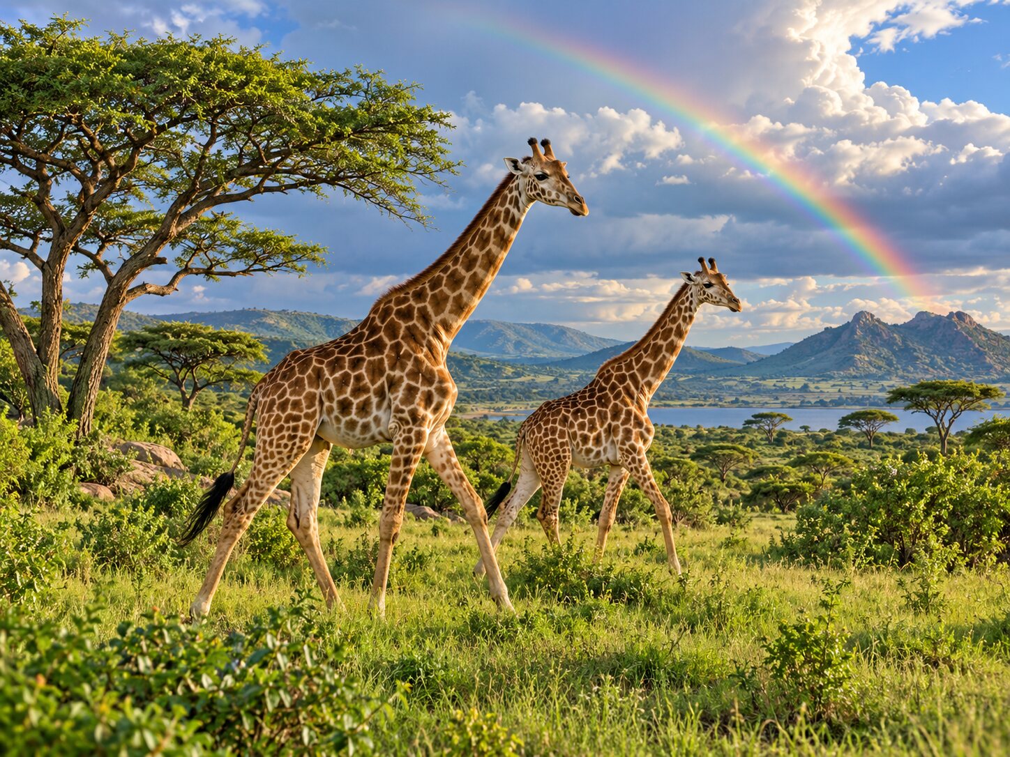 Giraffes Rainbow Savanna colourful online jigsaw puzzle