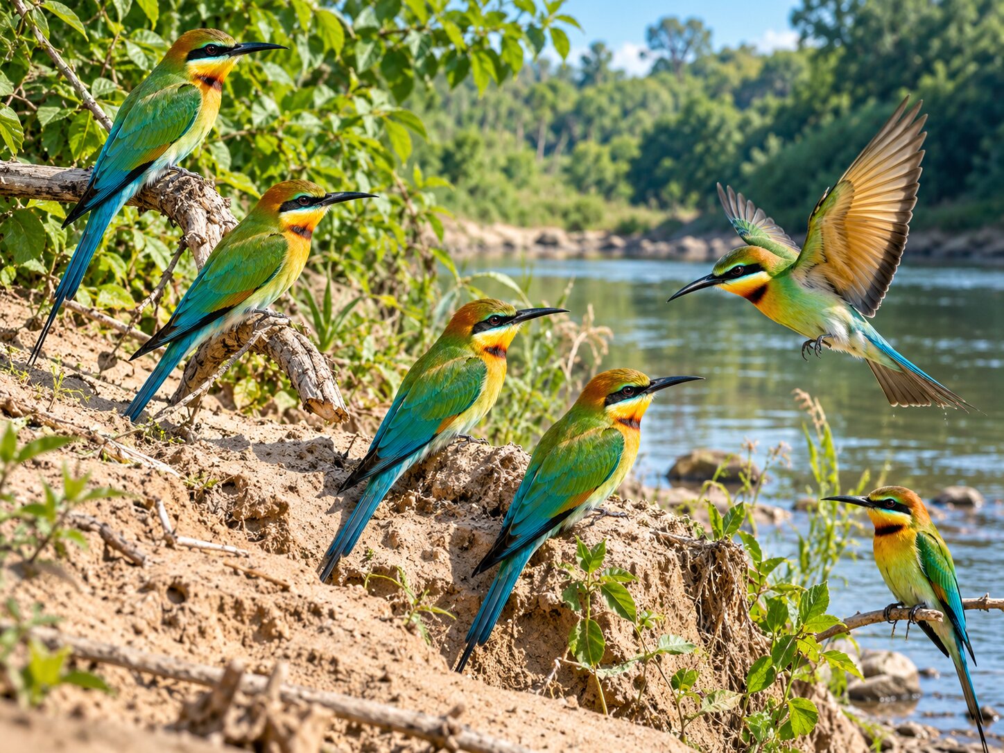 Bee Eaters Riverbank colourful online jigsaw puzzle