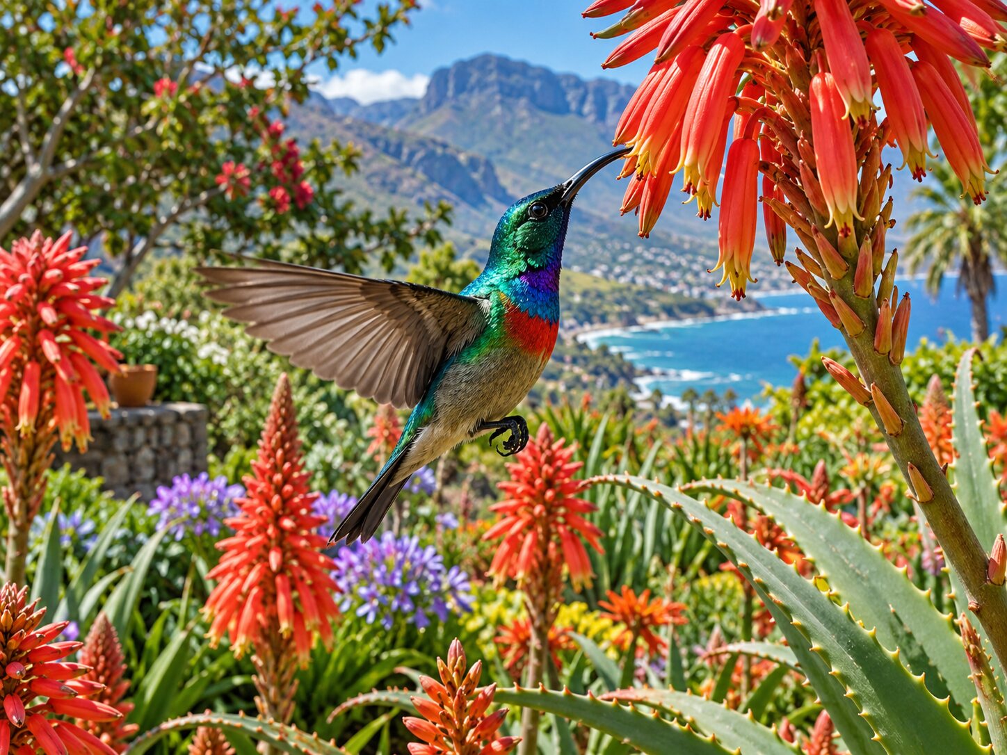Sunbird Aloe Garden colourful online jigsaw puzzle
