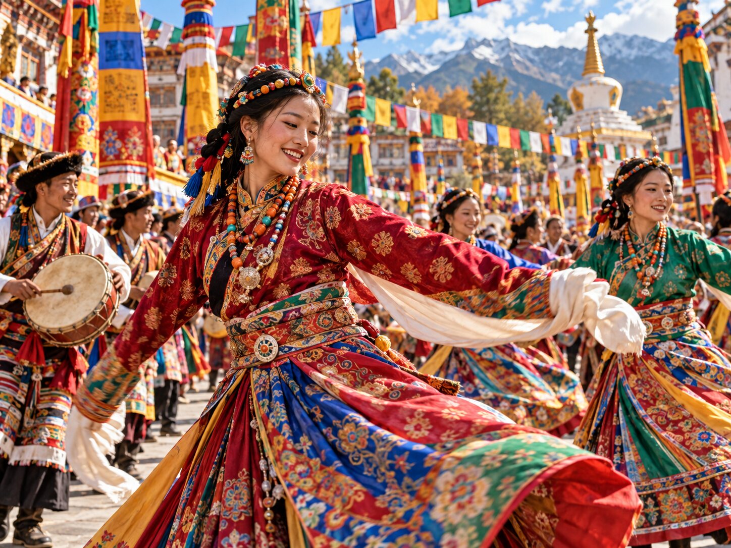 Festival Fabric Dancers colourful online jigsaw puzzle
