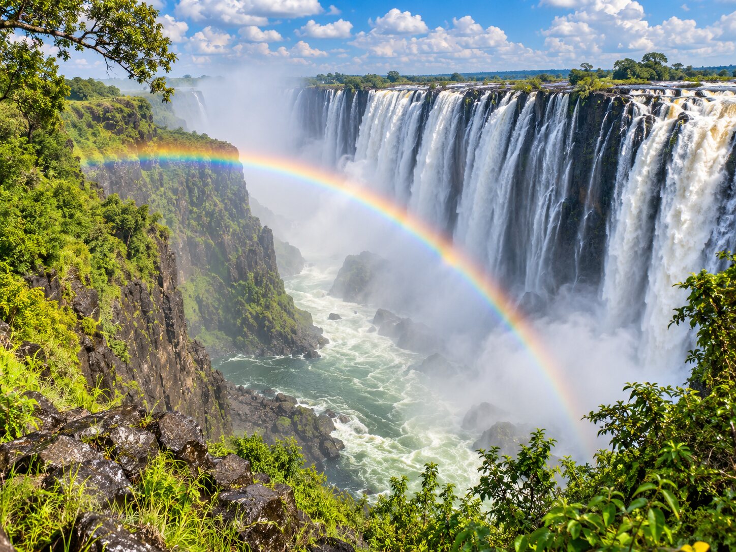 Victoria Falls Rainbow colourful online jigsaw puzzle
