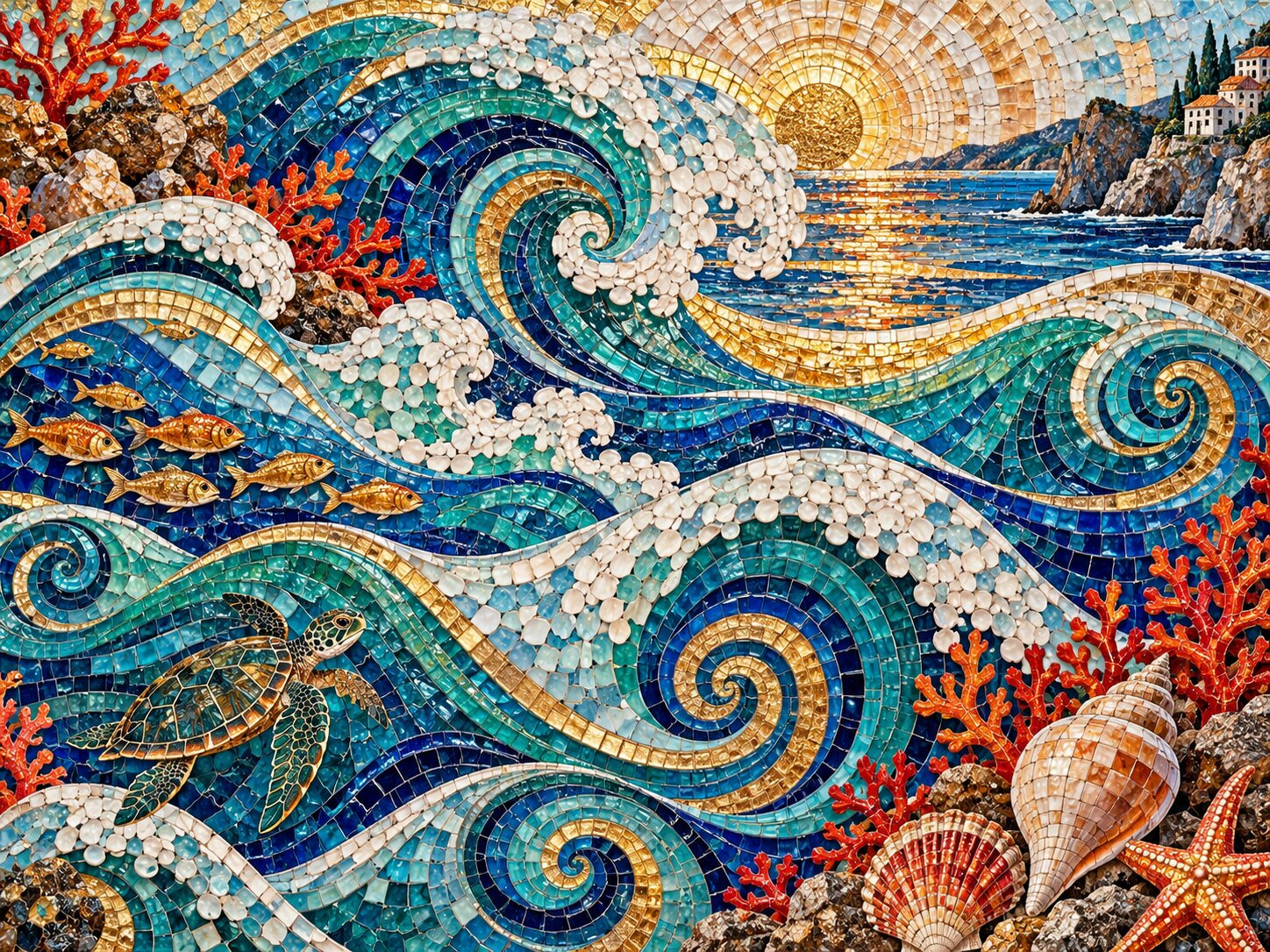 Mosaic Ocean Waves colourful online jigsaw puzzle